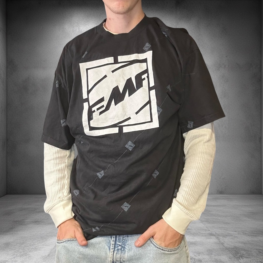 Vintage FMF Racing T Shirt Mens 2XL Black Y2K Boxy Motocross Skater AOP Graphic